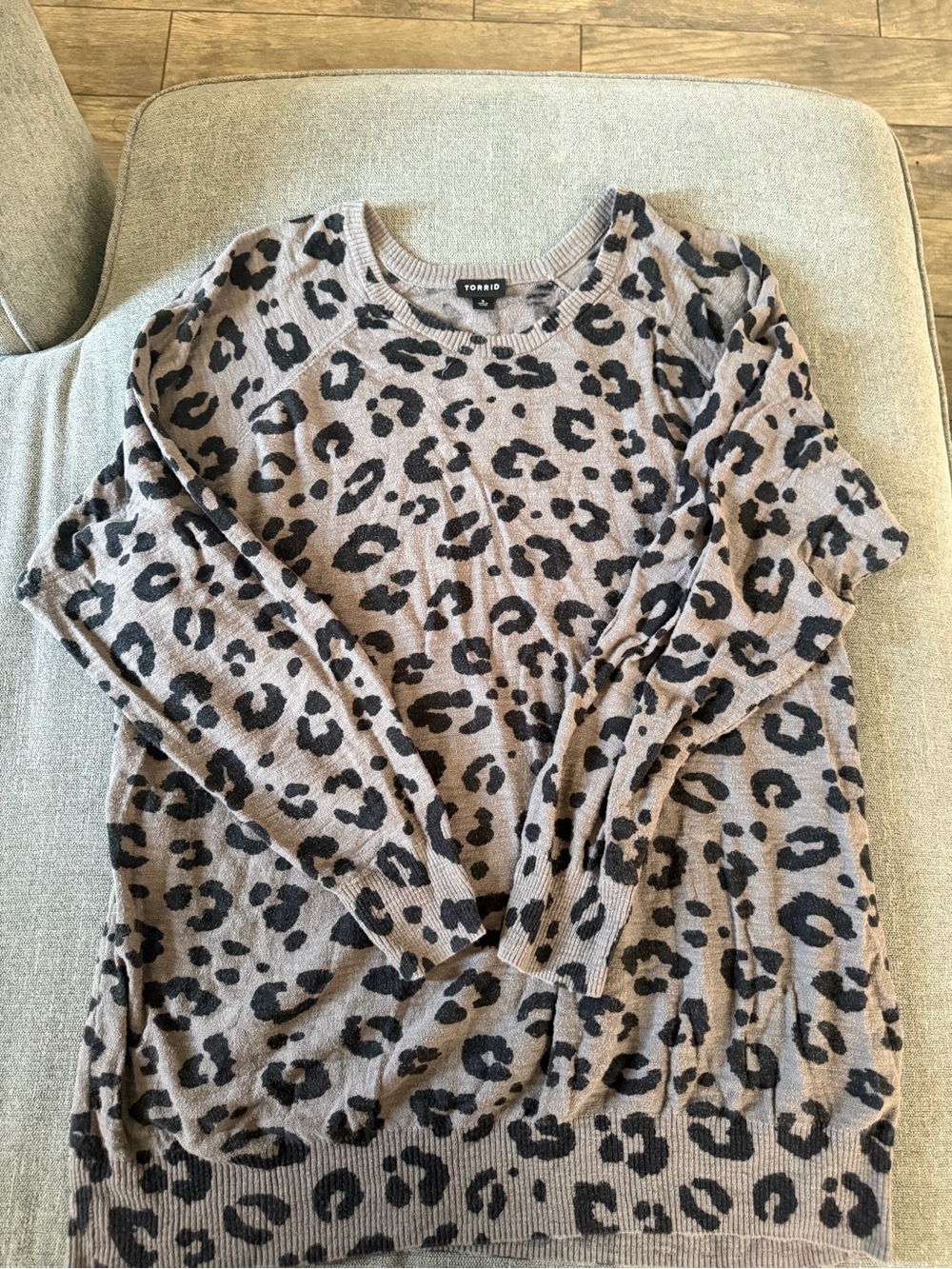 torrid Taupe and Black Leopard Print Crewneck Sweater